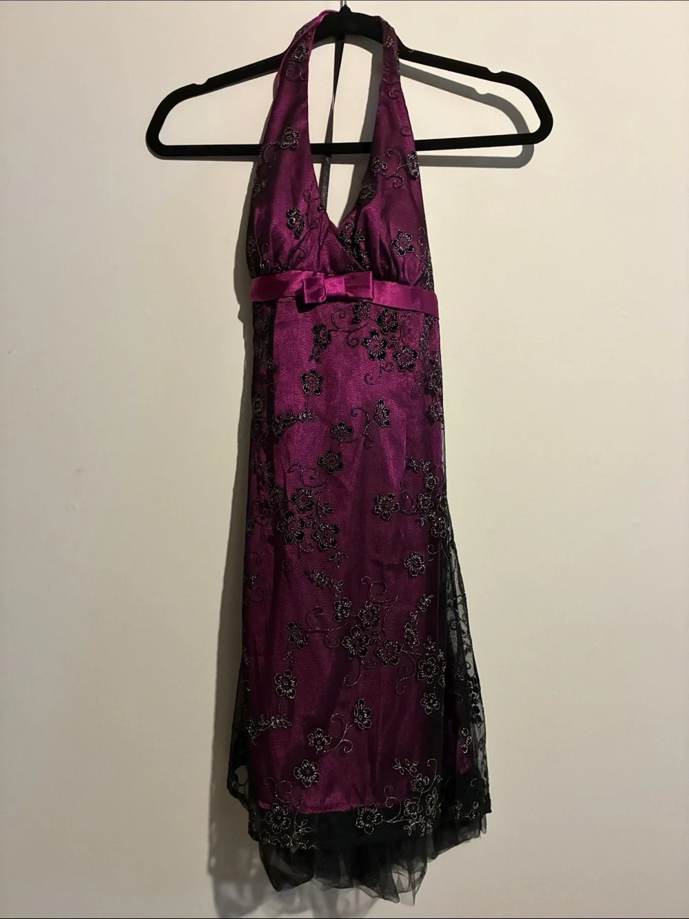 purple lace halter dress Morgan & Co. | Dresses | Morgan Co Formal With Black Overlay Evening gowns